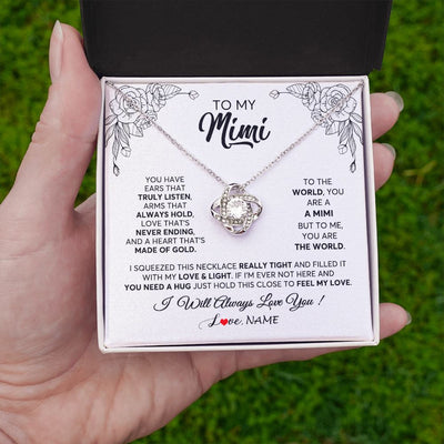 Love Knot Necklace | Personalized To My Mimi Necklace From Grandkids Granddaughter Hold This Close Feel My Love Mimi Birthday Mothers Day Christmas Customized Gift Box Message Card | teecentury