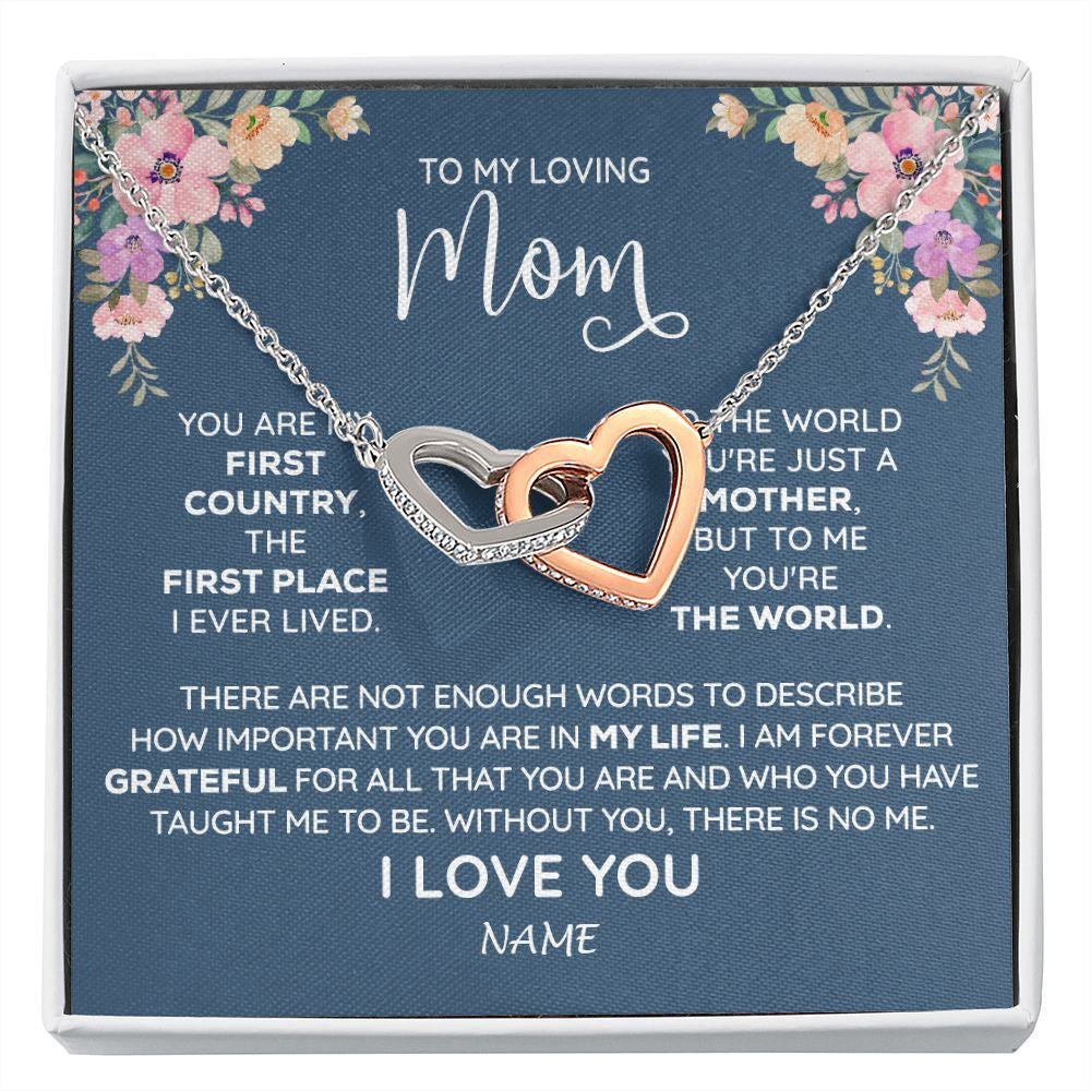 Interlocking Hearts Necklace | Personalized To My Mom Necklace From Daughter Son I Am Forever Grateful Mom Birthday Mothers Day Christmas Pendant Jewelry Customized Gift Box Message Card | teecentury