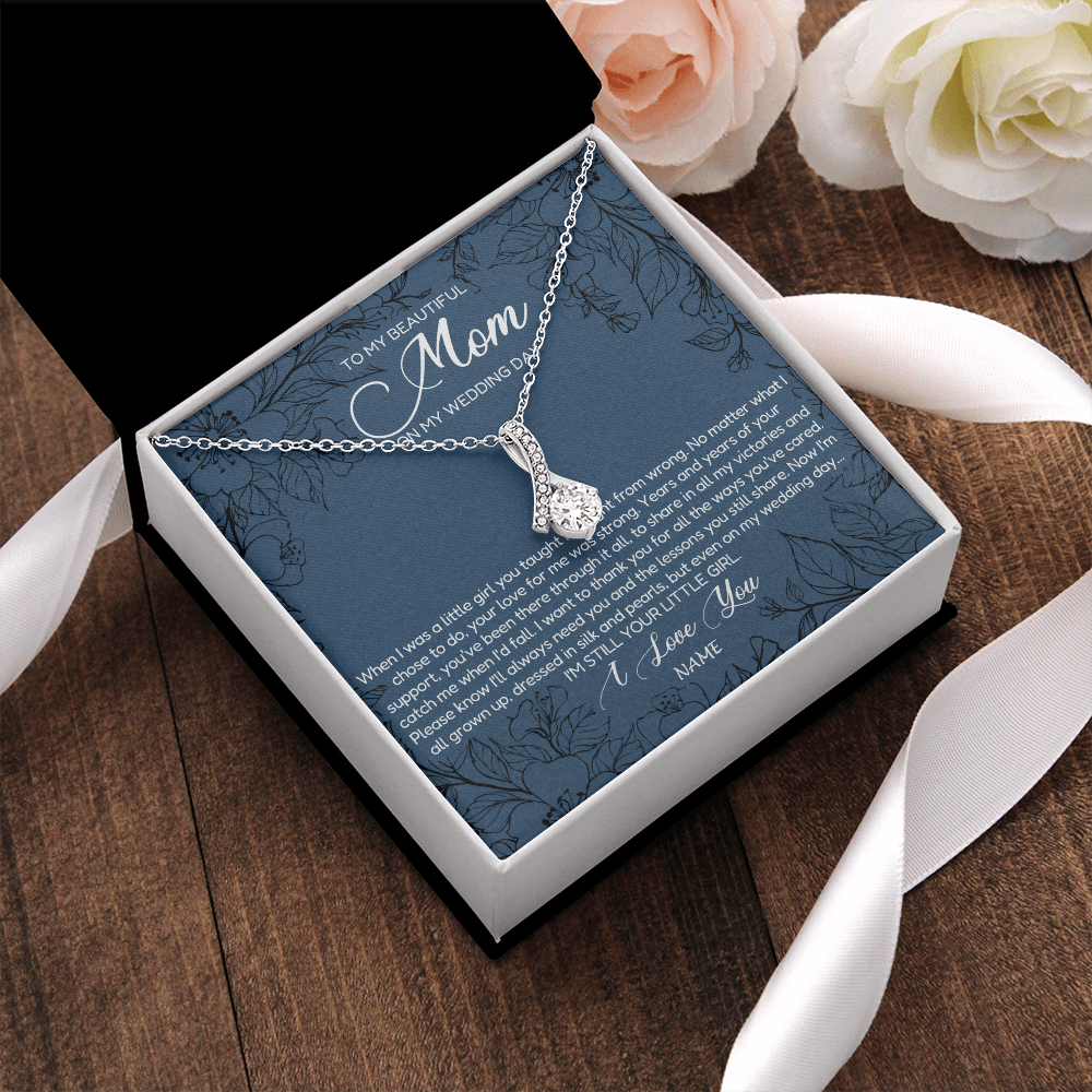 Alluring Beauty Necklace | Personalized To My Mom Necklace From Daughter Wedding Day Your Little Girl Mother of the Bride Mom of Bride Pendant Jewelry Customized Gift Box Message Card | teecentury