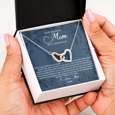 Interlocking Hearts Necklace | Personalized To My Mom Necklace From Daughter Wedding Day Your Little Girl Mother of the Bride Mom of Bride Pendant Jewelry Customized Gift Box Message Card | teecentury