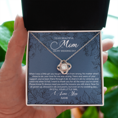 Love Knot Necklace | Personalized To My Mom Necklace From Daughter Wedding Day Your Little Girl Mother of the Bride Mom of Bride Pendant Jewelry Customized Gift Box Message Card | teecentury