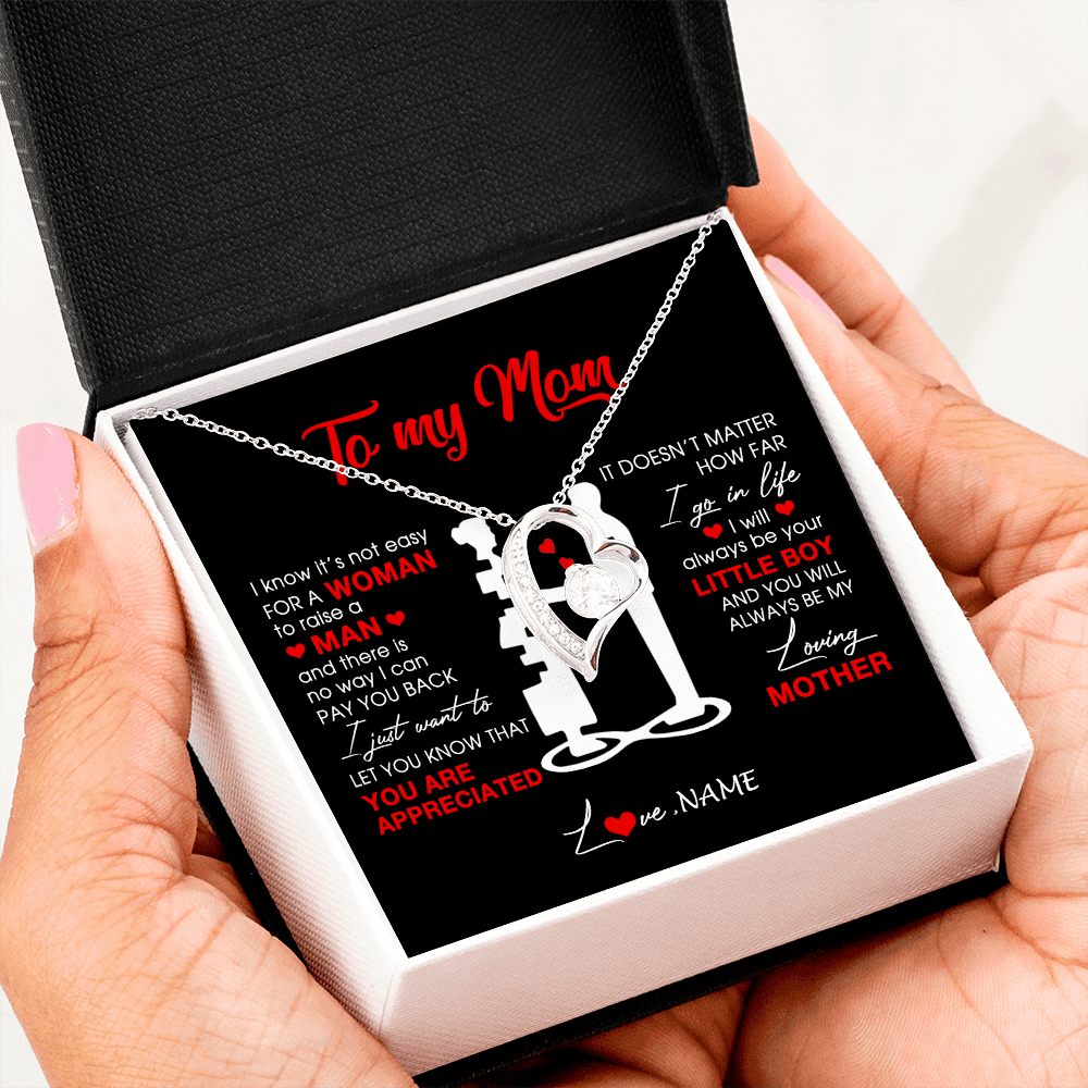 Forever Love Necklace | Personalized To My Mom Necklace From Son Little Boy Always Be My Loving Mother Birthday Mothers Day Christmas Pendant Jewelry Customized Gift Box Message Card | teecentury