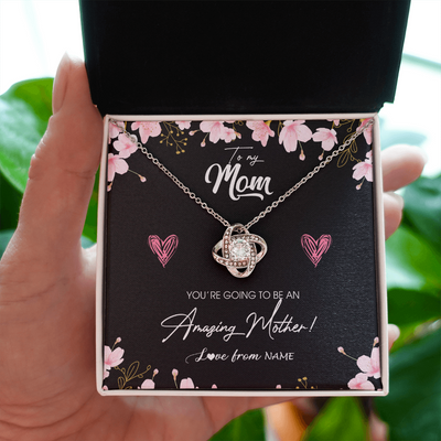 Love Knot Necklace | Personalized To My Mom Pregnancy Necklace Expecting New Mom Amazing Mother First Time Mom Pregnant Mother To Be Mothers Day Customized Gift Box Message Card | teecentury