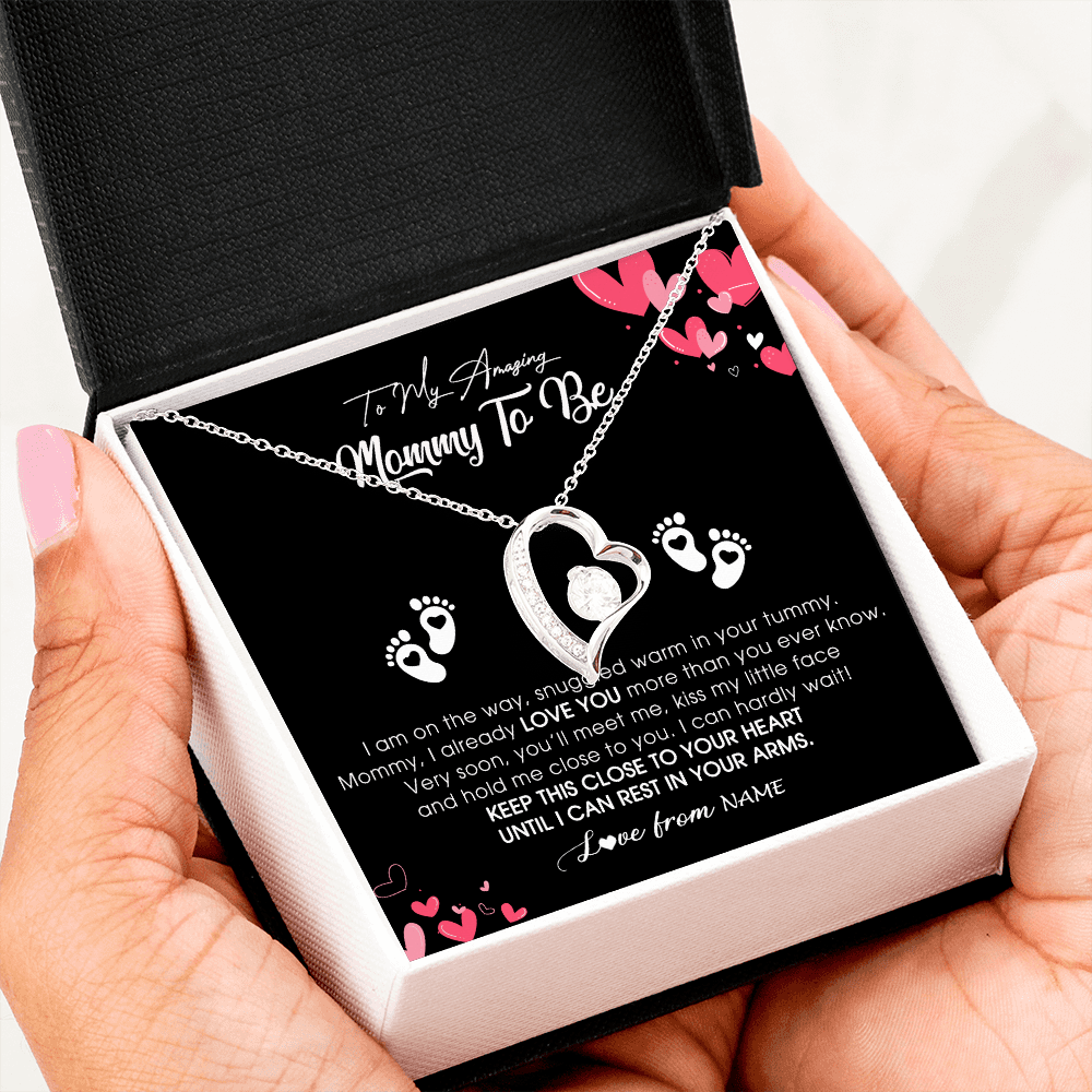 Forever Love Necklace | Personalized To My Mommy To Be Necklace Never ending From Baby Bump For First Time Mom Pregnant Happy 1st Mothers Day Jewelry Customized Gift Box Message Card | teecentury
