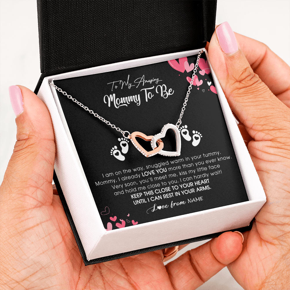 Interlocking Hearts Necklace | Personalized To My Mommy To Be Necklace Never ending From Baby Bump For First Time Mom Pregnant Happy 1st Mothers Day Jewelry Customized Gift Box Message Card | teecentury