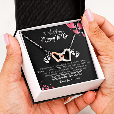 Interlocking Hearts Necklace | Personalized To My Mommy To Be Necklace Never ending From Baby Bump For First Time Mom Pregnant Happy 1st Mothers Day Jewelry Customized Gift Box Message Card | teecentury