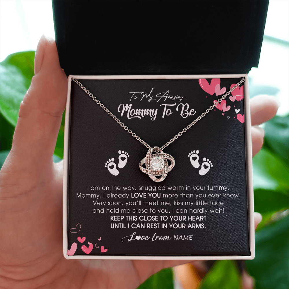 Love Knot Necklace | Personalized To My Mommy To Be Necklace Never ending From Baby Bump For First Time Mom Pregnant Happy 1st Mothers Day Jewelry Customized Gift Box Message Card | teecentury