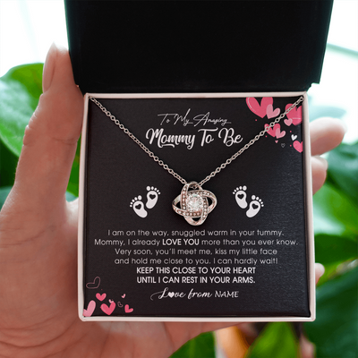 Love Knot Necklace | Personalized To My Mommy To Be Necklace Never ending From Baby Bump For First Time Mom Pregnant Happy 1st Mothers Day Jewelry Customized Gift Box Message Card | teecentury