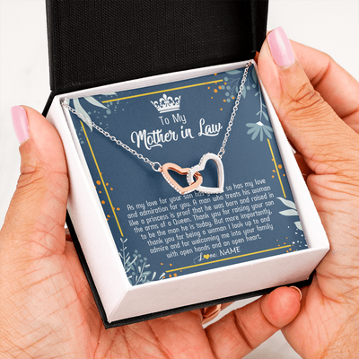 Interlocking Hearts Necklace | Personalized To My Mother In Law Necklace As My Love For Your Son Mother's Day Husband's Mom Birthday Anniversary Christmas Customized Gift Box Message Card | teecentury