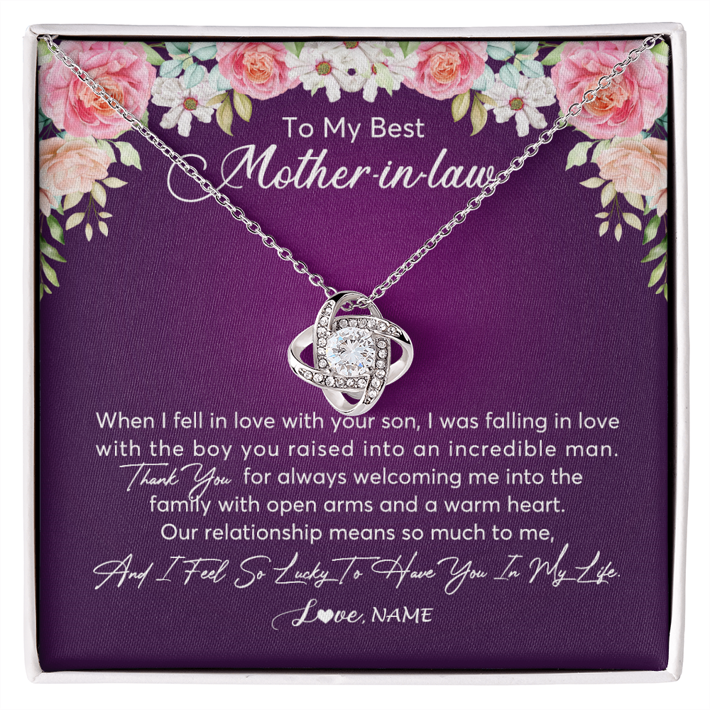 Love Knot Necklace | Personalized To My Mother In Law Necklace Thank You Mother In Law Wedding Day Birthday Monthers Day Christmas Jewelry Pendant Customized Gift Box Message Card | teecentury
