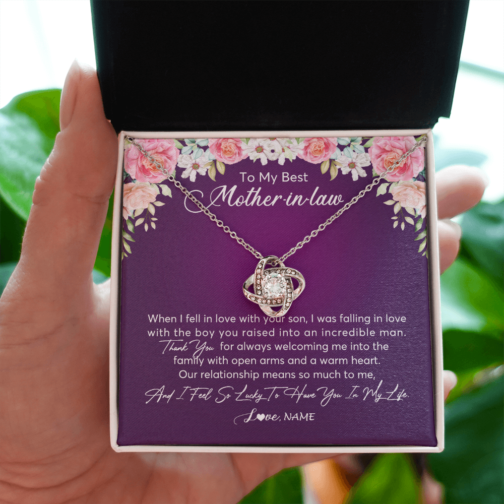 Love Knot Necklace | Personalized To My Mother In Law Necklace Thank You Mother In Law Wedding Day Birthday Monthers Day Christmas Jewelry Pendant Customized Gift Box Message Card | teecentury