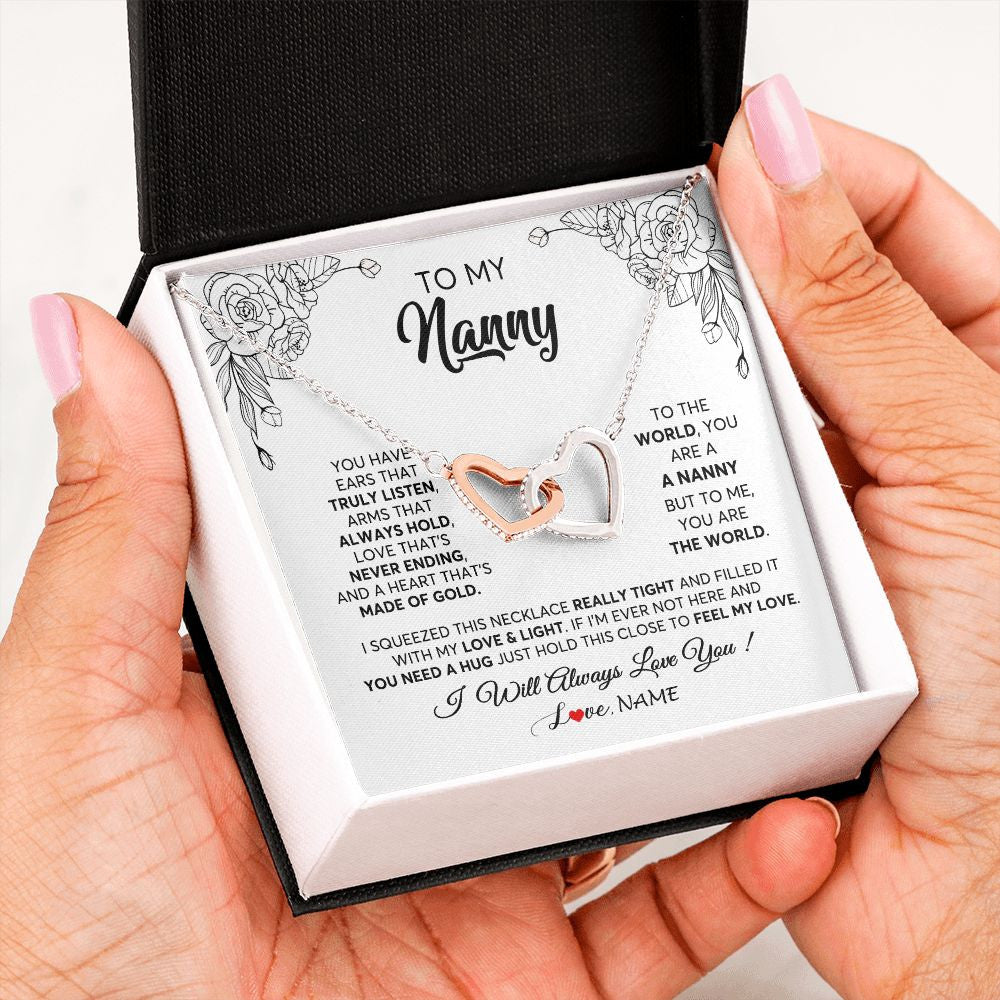 Interlocking Hearts Necklace | Personalized To My Nanny Necklace From Kids Hold This Close Feel My Love Nanny Birthday Mothers Day Christmas Jewelry Pendant Customized Gift Box Message Card | teecentury