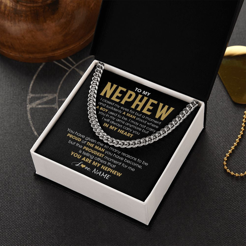 Cuban Link Chain Necklace | Personalized To My Nephew Cuban Necklace From Aunt Uncle Proud Of The Man Nephew Birthday Graduation Christmas Customized Gift Box Message Card | teecentury
