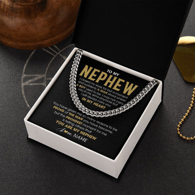 Cuban Link Chain Necklace | Personalized To My Nephew Cuban Necklace From Aunt Uncle Proud Of The Man Nephew Birthday Graduation Christmas Customized Gift Box Message Card | teecentury