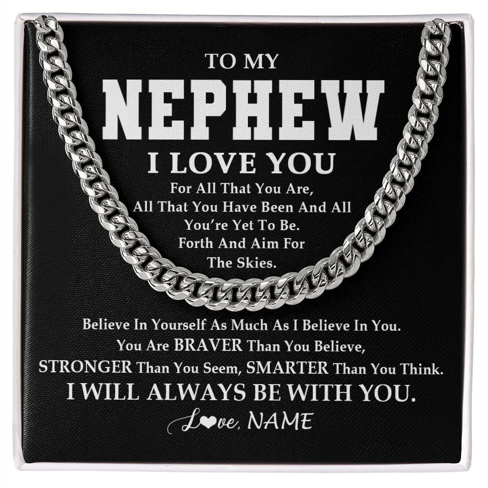 Cuban Link Chain Necklace | Personalized To My Nephew Necklace Cuban From Aunt Uncle Believe In Yourself Nephew Birthday Graduation Christmas Customized Gift Box Message Card | teecentury