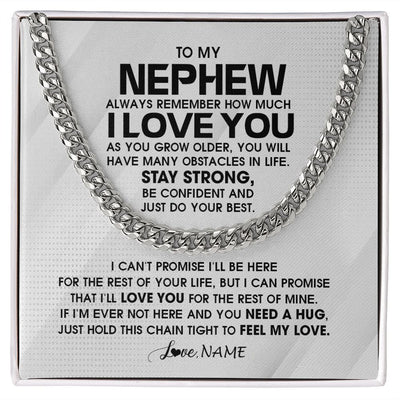 Cuban Link Chain Necklace | Personalized To My Nephew Necklace From Aunt Uncle Always Remember I Love You Nephew Birthday Graduation Christmas Customized Gift Box Message Card | teecentury