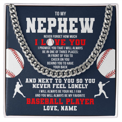 Cuban Link Chain Necklace | Personalized To My Nephew Necklace From Aunt Uncle Auntie Never Forget I Love You Baseball Nephew Birthday Christmas Customized Gift Box Message Card | teecentury