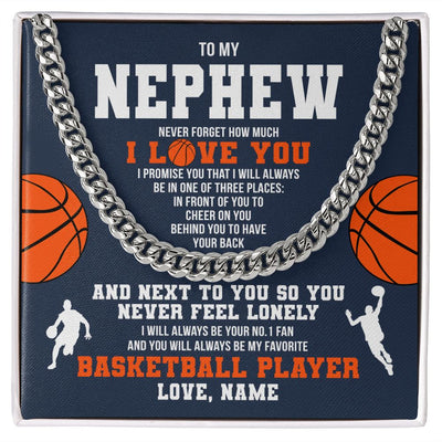 Cuban Link Chain Necklace | Personalized To My Nephew Necklace From Aunt Uncle Auntie Never Forget I Love You Basketball Nephew Birthday Christmas Customized Gift Box Message Card | teecentury