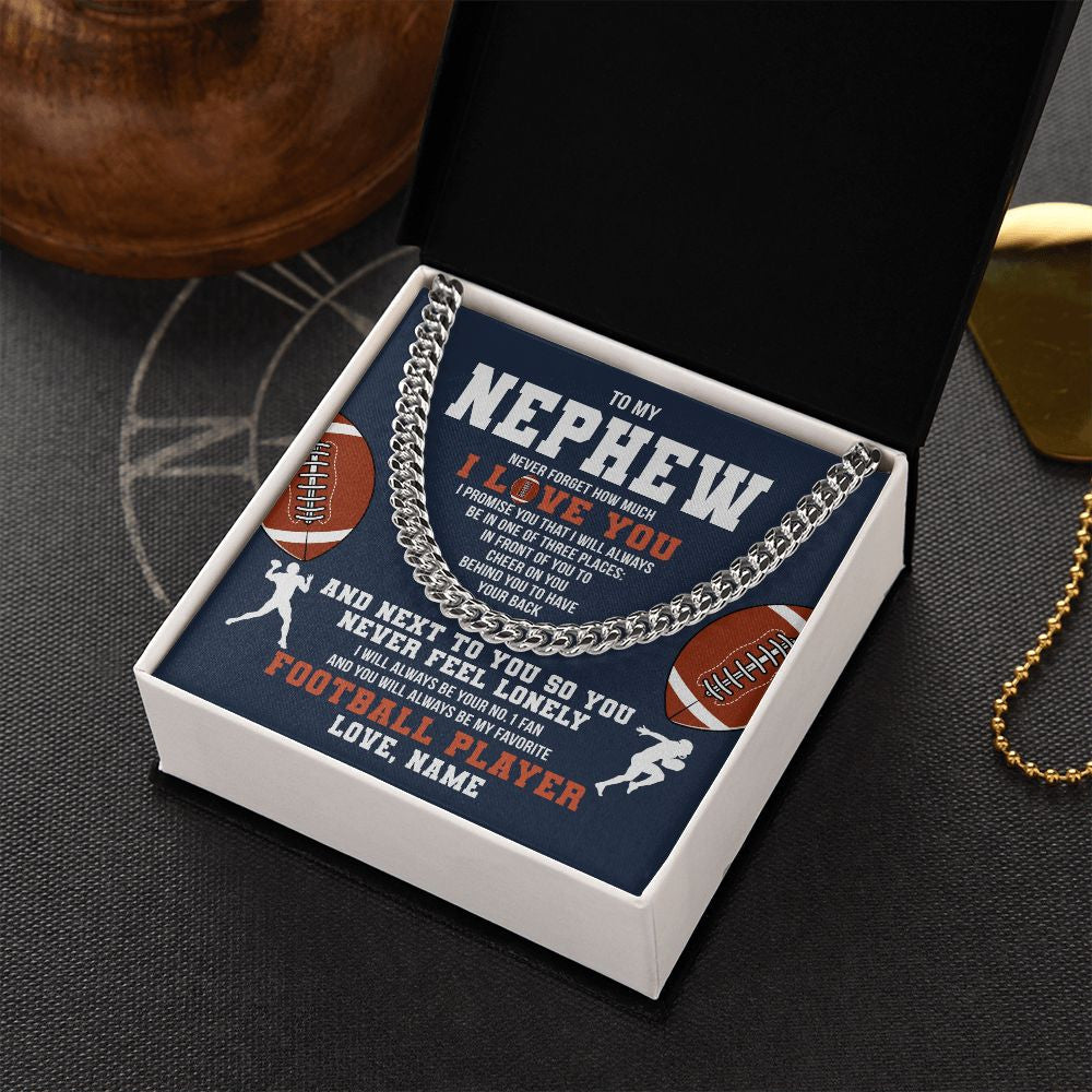 Cuban Link Chain Necklace | Personalized To My Nephew Necklace From Aunt Uncle Auntie Never Forget I Love You Football Nephew Birthday Christmas Customized Gift Box Message Card | teecentury