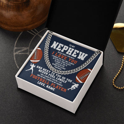 Cuban Link Chain Necklace | Personalized To My Nephew Necklace From Aunt Uncle Auntie Never Forget I Love You Football Nephew Birthday Christmas Customized Gift Box Message Card | teecentury