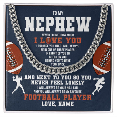Cuban Link Chain Necklace | Personalized To My Nephew Necklace From Aunt Uncle Auntie Never Forget I Love You Football Nephew Birthday Christmas Customized Gift Box Message Card | teecentury