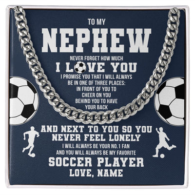 Cuban Link Chain Necklace | Personalized To My Nephew Necklace From Aunt Uncle Auntie Never Forget I Love You Soccer Nephew Birthday Christmas Customized Gift Box Message Card | teecentury