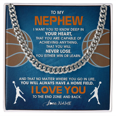 Cuban Link Chain Necklace | Personalized To My Nephew Necklace From Aunt Uncle Auntie Never Lose Basketball Nephew Birthday Graduation Christmas Customized Gift Box Message Card | teecentury