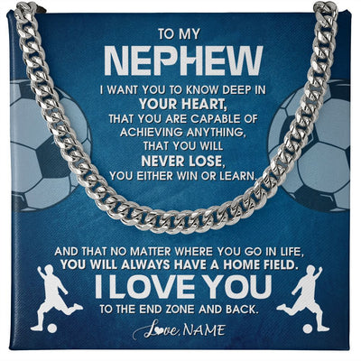 Cuban Link Chain Necklace | Personalized To My Nephew Necklace From Aunt Uncle Auntie Never Lose Soccer Nephew Birthday Graduation Christmas Customized Gift Box Message Card | teecentury