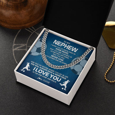 Cuban Link Chain Necklace | Personalized To My Nephew Necklace From Aunt Uncle Auntie Never Lose Soccer Nephew Birthday Graduation Christmas Customized Gift Box Message Card | teecentury