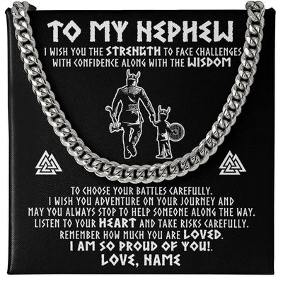 Cuban Link Chain Necklace | Personalized To My Nephew Viking Necklace From Uncle I Am So Proud Of You Runes Viking Nephew Birthday Christmas Customized Gift Box Message Card | teecentury