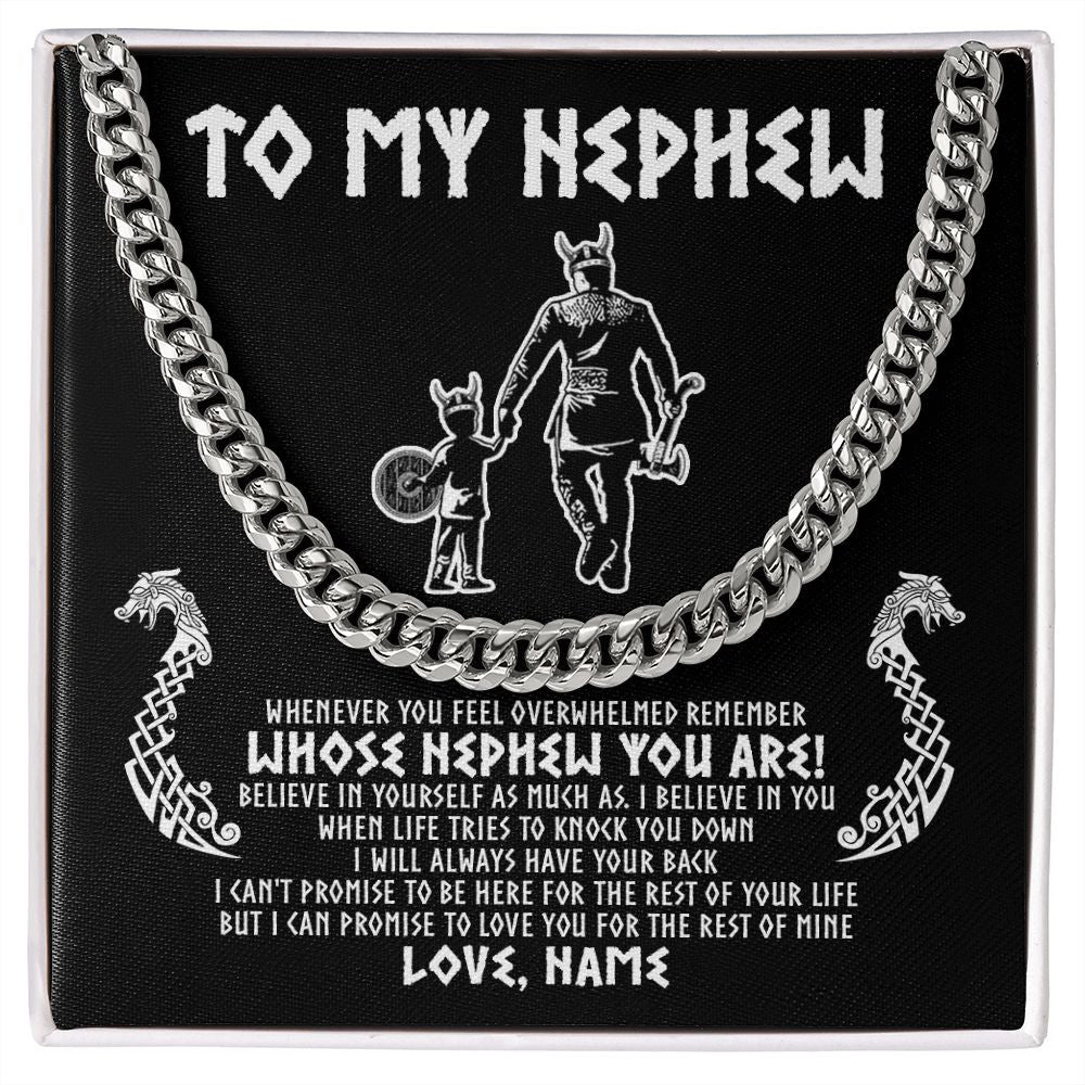 Cuban Link Chain Necklace | Personalized To My Nephew Viking Necklace From Uncle Whenever You Feel Overwhelmed Nephew Birthday Christmas Customized Gift Message Card | teecentury