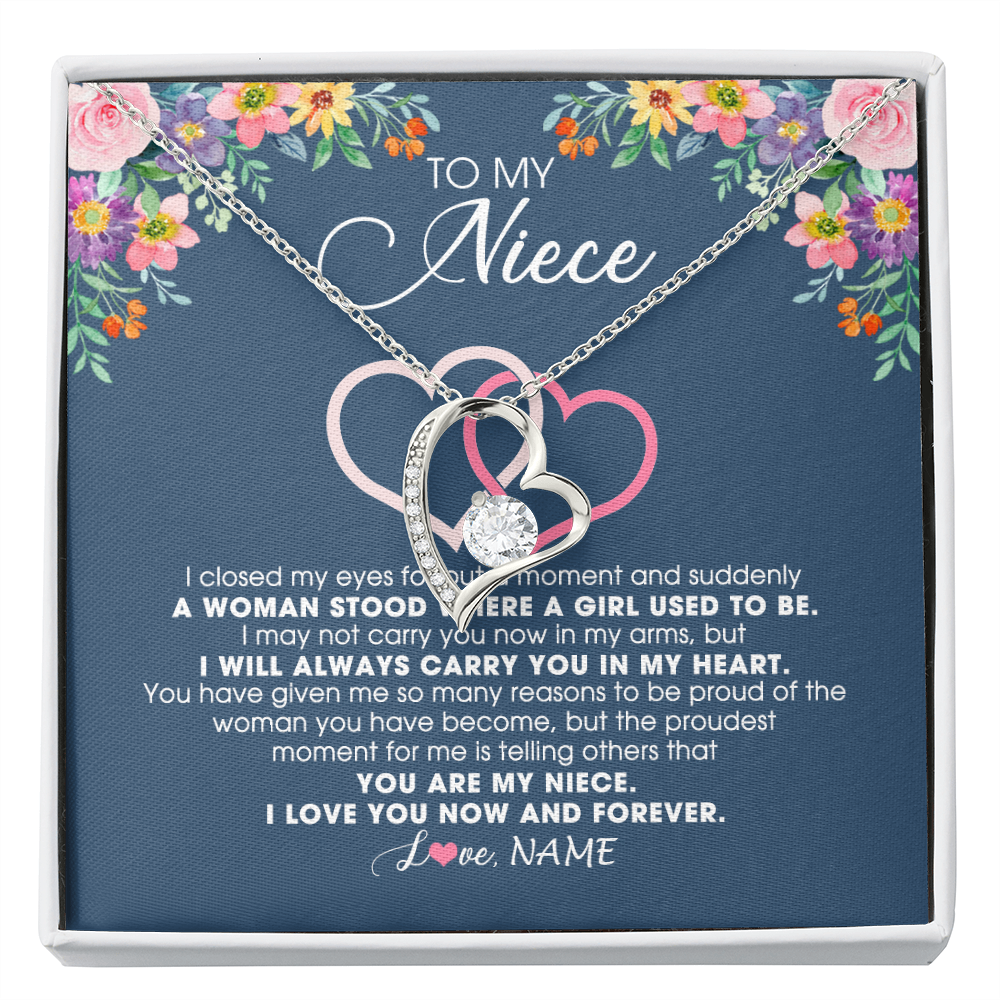Forever Love Necklace | Personalized To My Niece Necklace From Aunt Auntie Uncle I Love You Now And Forever Jewelry For Niece Birthday Graduation Christmas Customized Message Card | teecentury
