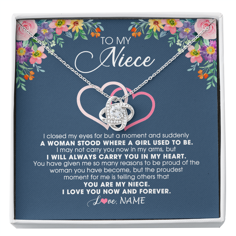 Love Knot Necklace | Personalized To My Niece Necklace From Aunt Auntie Uncle I Love You Now And Forever Jewelry For Niece Birthday Graduation Christmas Customized Message Card | teecentury
