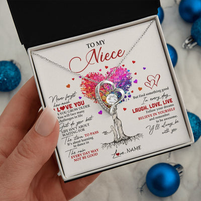 Forever Love Necklace | Personalized To My Niece Necklace From Aunt Aunty Colorful Tree Never Forget I Love You Niece Birthday Graduation Christmas Customized Gift Box Message Card | teecentury