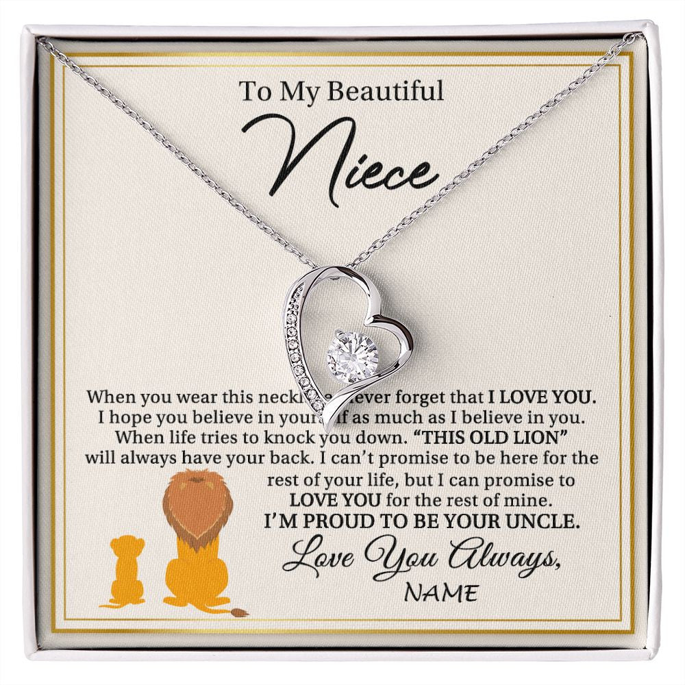Forever Love Necklace | Personalized To My Niece Necklace From Aunt I'M Proud To Be Your Aunt Lion Niece Birthday Graduation Christmas Customized Gift Box Message Card | teecentury