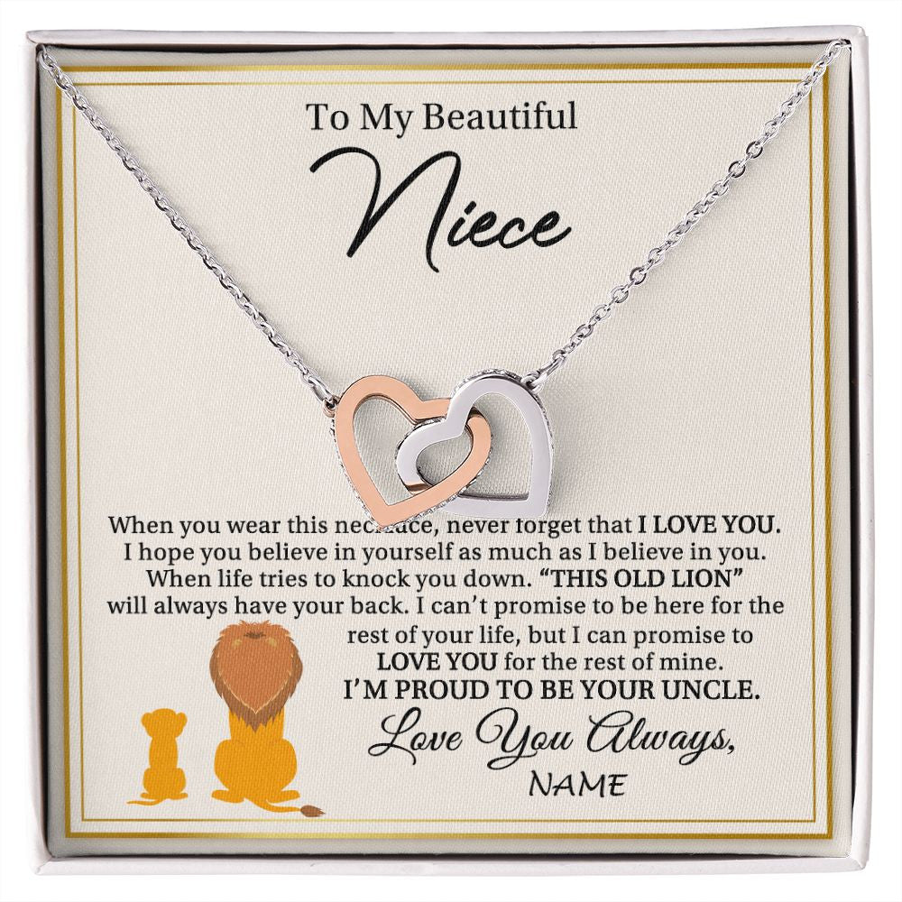 Interlocking Hearts Necklace | Personalized To My Niece Necklace From Aunt I'M Proud To Be Your Aunt Lion Niece Birthday Graduation Christmas Customized Gift Box Message Card | teecentury