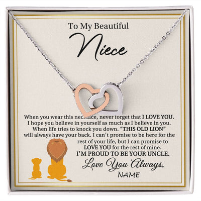 Interlocking Hearts Necklace | Personalized To My Niece Necklace From Aunt I'M Proud To Be Your Aunt Lion Niece Birthday Graduation Christmas Customized Gift Box Message Card | teecentury