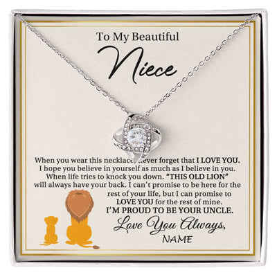 Love Knot Necklace | Personalized To My Niece Necklace From Aunt I'M Proud To Be Your Aunt Lion Niece Birthday Graduation Christmas Customized Gift Box Message Card | teecentury