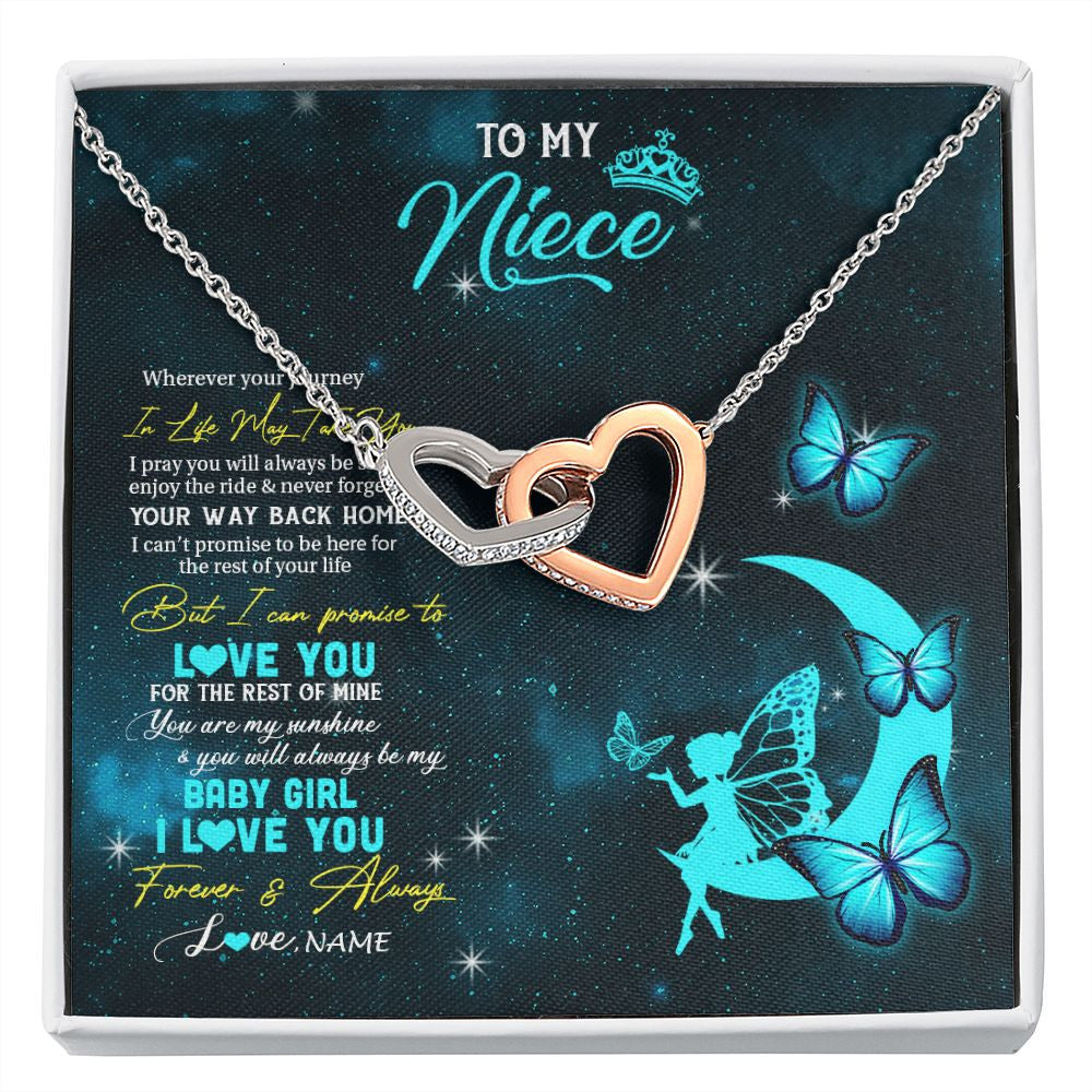 Interlocking Hearts Necklace | Personalized To My Niece Necklace From Aunt Uncle Auntie Fairy Silhouette Fantasy Moon Niece Birthday Christmas Jewelry Customized Gift Box Message Card | teecentury