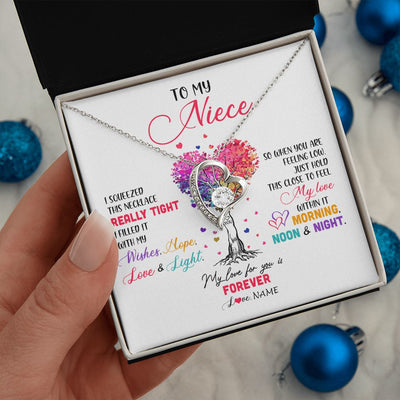 Forever Love Necklace | Personalized To My Niece Necklace From Aunt Uncle Auntie I Squeezed This Necklace Niece Birthday Graduation Christmas Customized Gift Box Message Card | teecentury