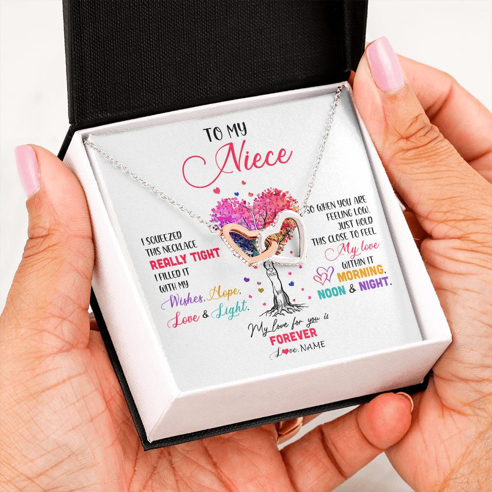 Interlocking Hearts Necklace | Personalized To My Niece Necklace From Aunt Uncle Auntie I Squeezed This Necklace Niece Birthday Graduation Christmas Customized Gift Box Message Card | teecentury