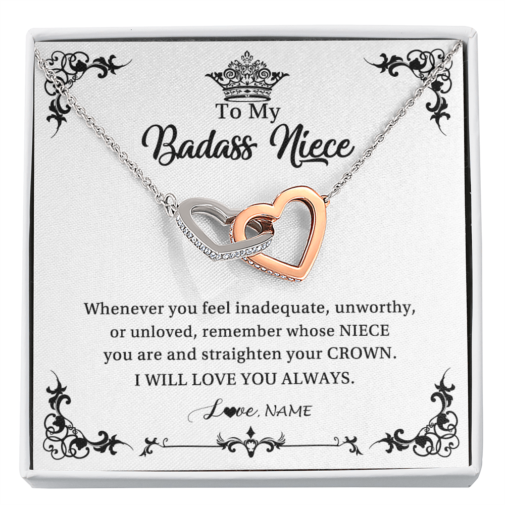 Interlocking Hearts Necklace | Personalized To My Niece Necklace From Aunt Uncle I Will Love You Always Niece Pendant Jewelry Birthday Graduation Christmas Customized Message Card | teecentury