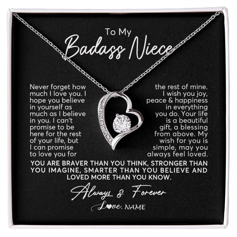 Forever Love Necklace | Personalized To My Niece Necklace From Aunt Uncle Never Forget How Much I Love You Niece Jewelry Birthday Christmas Graduation Customized Gift Box Message Card | teecentury