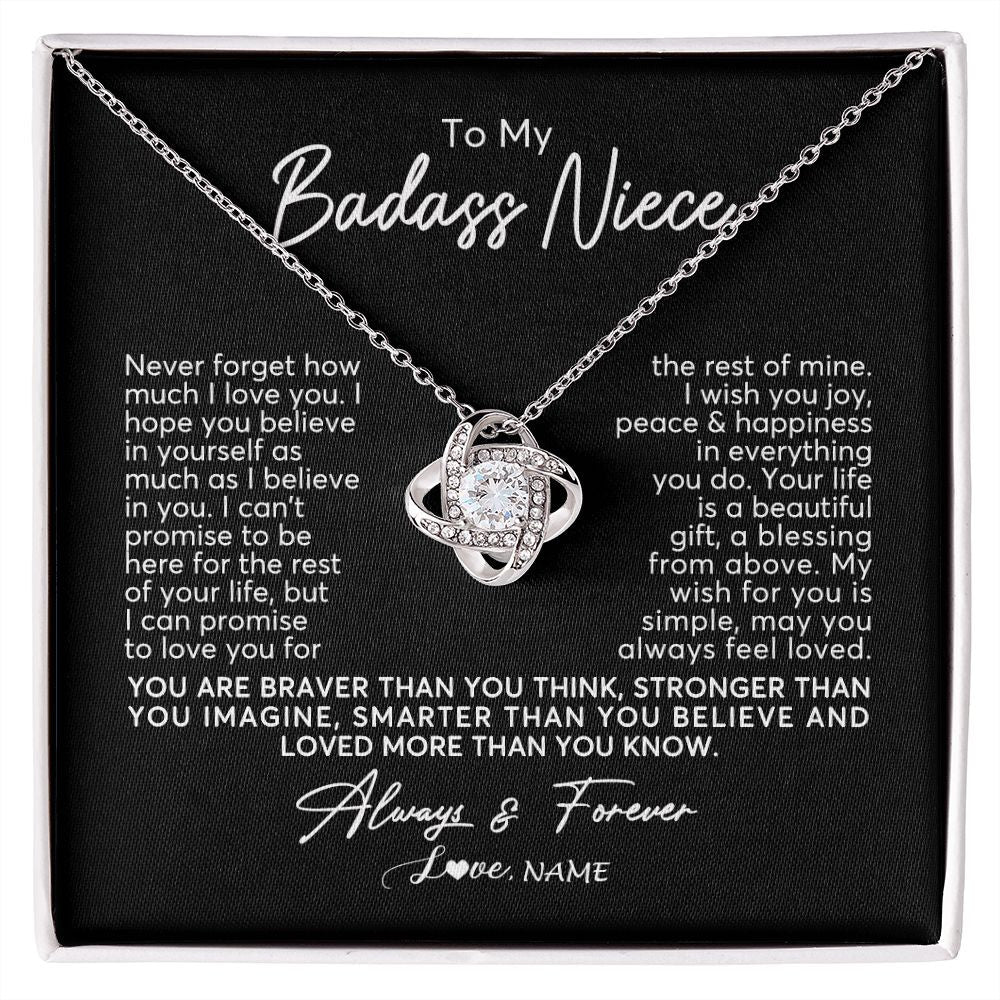 Love Knot Necklace | Personalized To My Niece Necklace From Aunt Uncle Never Forget How Much I Love You Niece Jewelry Birthday Christmas Graduation Customized Gift Box Message Card | teecentury