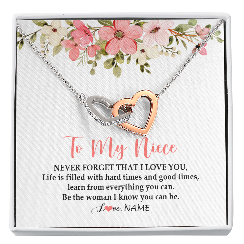 Interlocking Hearts Necklace | Personalized To My Niece Necklace From Aunt Uncle Never Forget That I Love You Niece Pendant Jewelry Birthday Christmas Customized Gift Box Message Card | teecentury