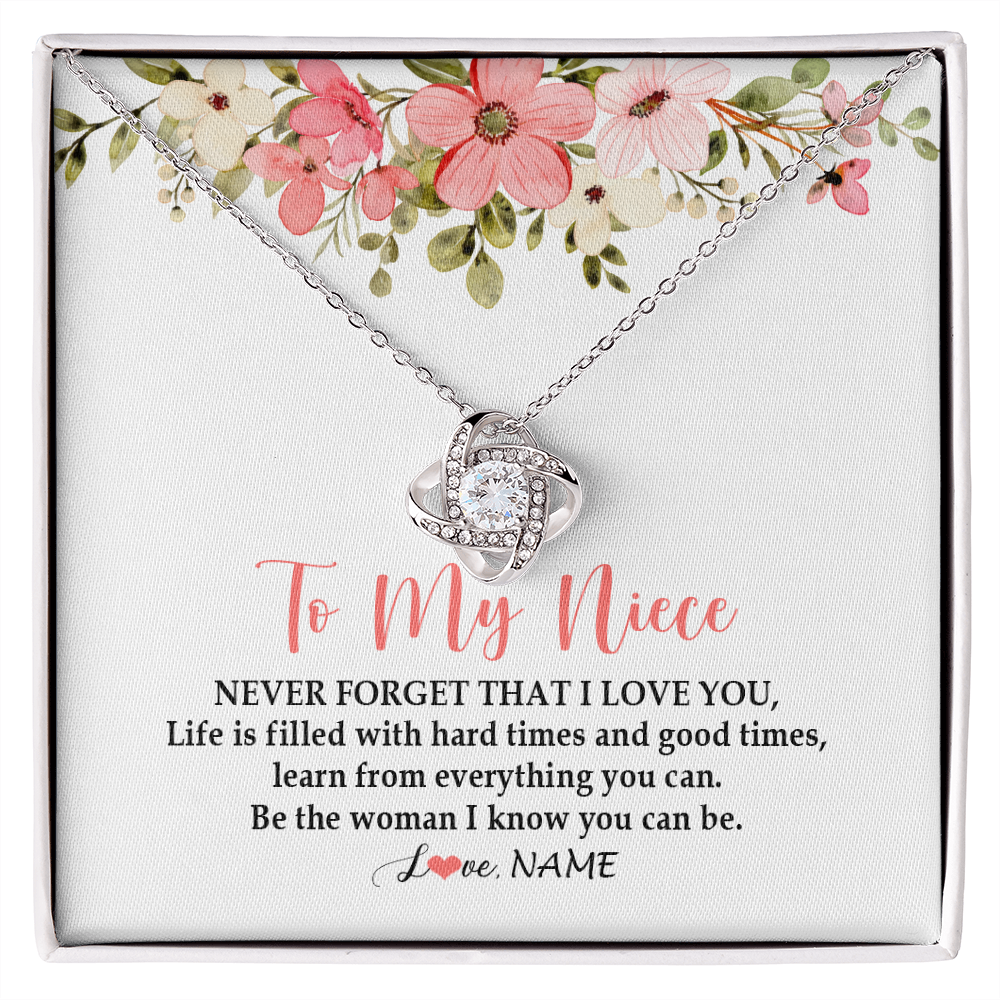 Love Knot Necklace | Personalized To My Niece Necklace From Aunt Uncle Never Forget That I Love You Niece Pendant Jewelry Birthday Christmas Customized Gift Box Message Card | teecentury