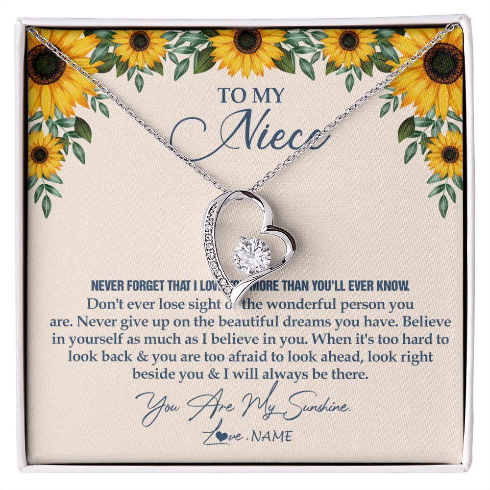 Forever Love Necklace | Personalized To My Niece Necklace From Aunt Uncle Sunflower You Are My Sunshine Niece Jewelry Graduation Birthday Christmas Customized Gift Box Message Card | teecentury