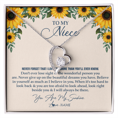 Forever Love Necklace | Personalized To My Niece Necklace From Aunt Uncle Sunflower You Are My Sunshine Niece Jewelry Graduation Birthday Christmas Customized Gift Box Message Card | teecentury
