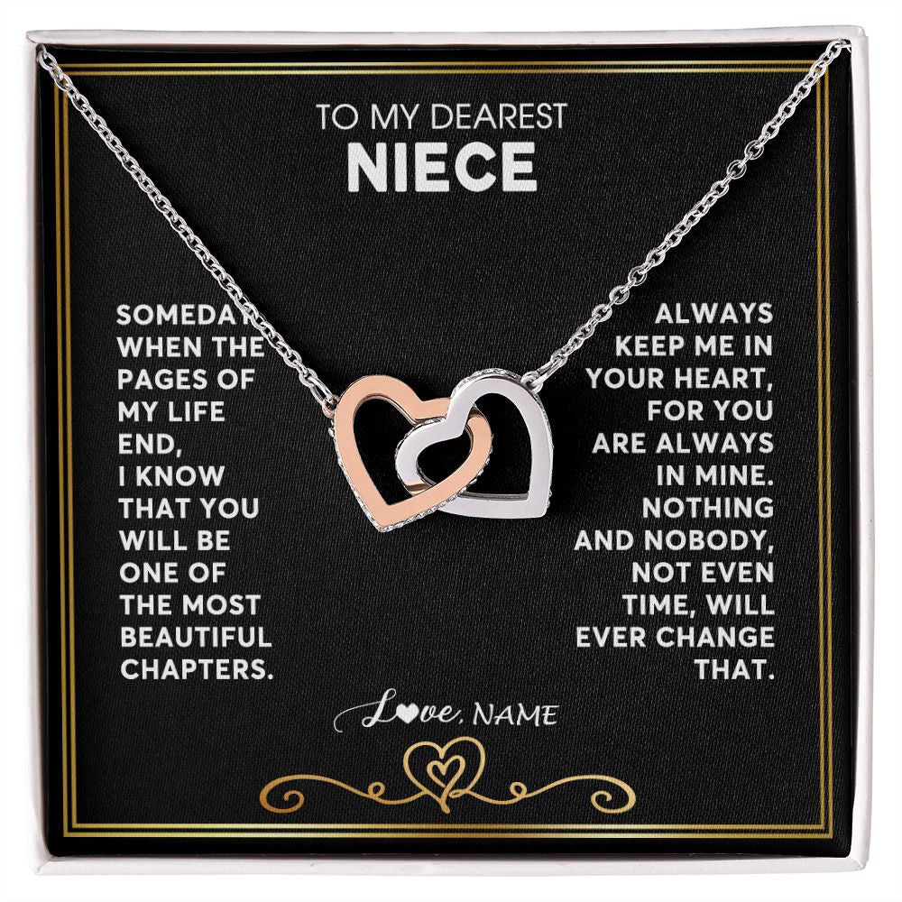 Interlocking Hearts Necklace | Personalized To My Niece Necklace From Aunt Uncle When The Pages Of My Life End Niece Birthday Graduation Christmas Pendant Customized Gift Message Card | teecentury