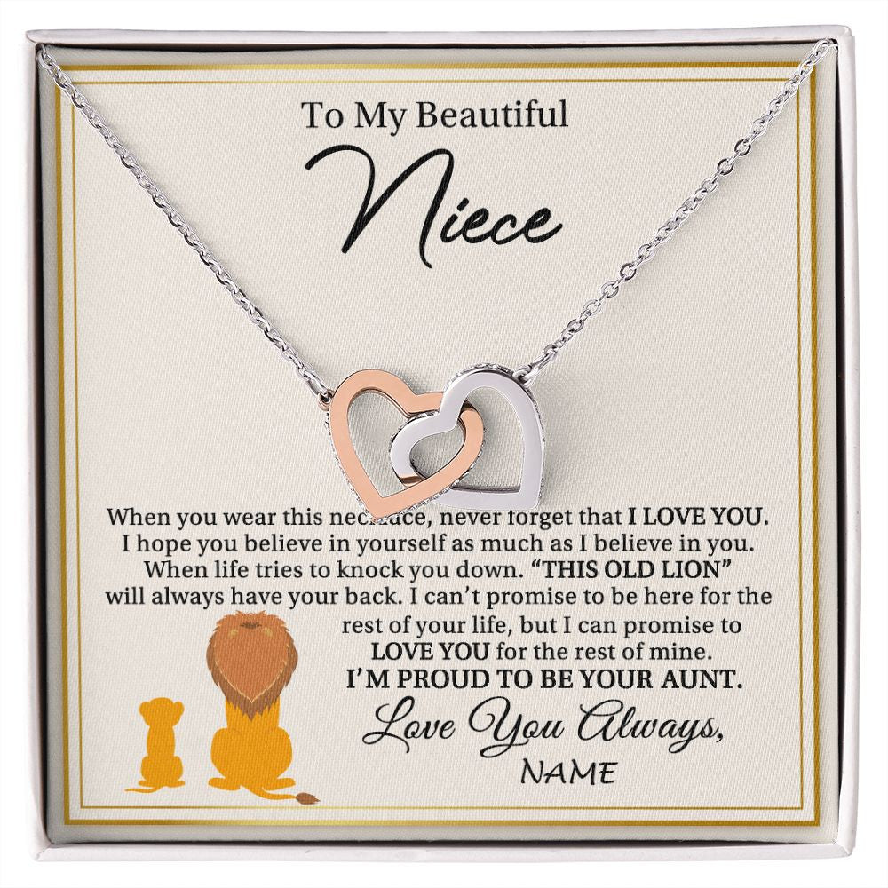 Interlocking Hearts Necklace | Personalized To My Niece Necklace From Uncle I'M Proud To Be Your Uncle Lion Niece Birthday Graduation Christmas Customized Gift Box Message Card | teecentury